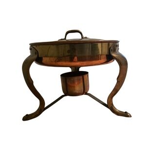 Vintage Copper and Brass Chafing Dish Buffet Server with Lid and Stand